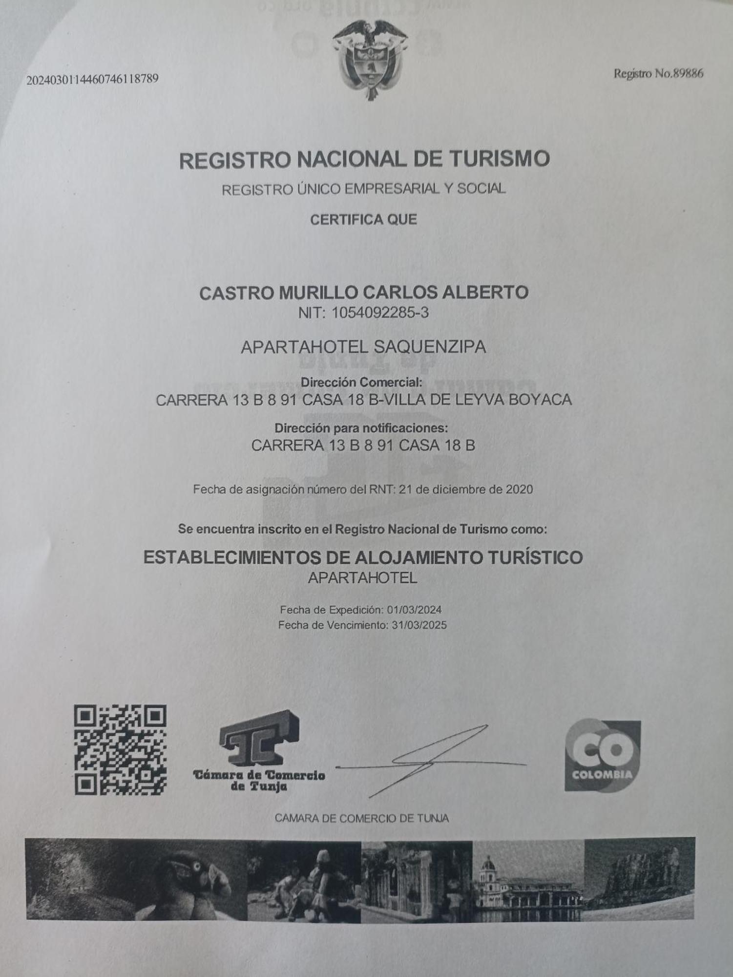 Apartahotel Saquenzipa Villa de Leyva Eksteriør billede